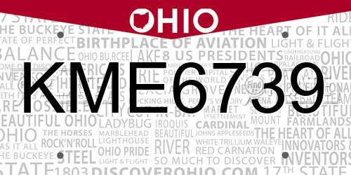KME6739 Ohio License Plate