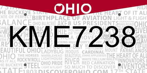 KME7238 Ohio License Plate