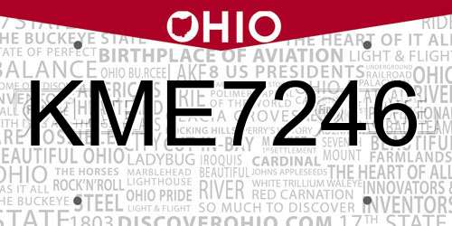 KME7246 Ohio License Plate