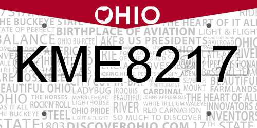 KME8217 Ohio License Plate