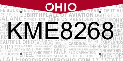 KME8268 Ohio License Plate