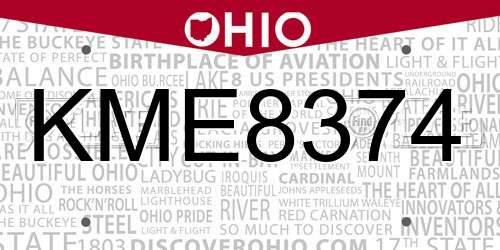 KME8374 Ohio License Plate
