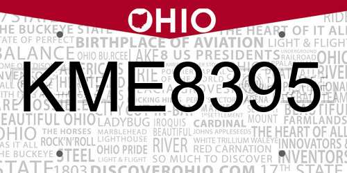KME8395 Ohio License Plate
