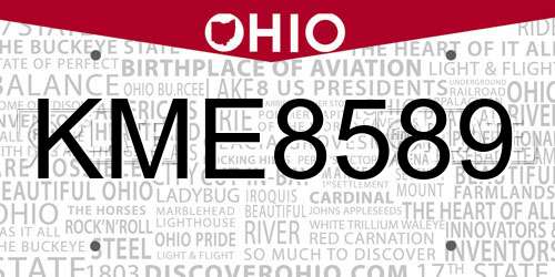 KME8589 Ohio License Plate