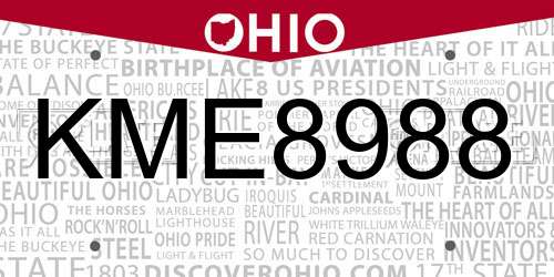 KME8988 Ohio License Plate