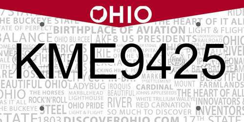 KME9425 Ohio License Plate