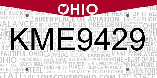 KME9429 Ohio License Plate
