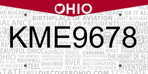 KME9678 Ohio License Plate
