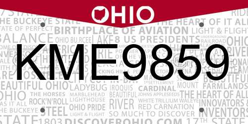 KME9859 Ohio License Plate