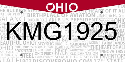 KMG1925 Ohio License Plate