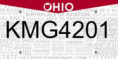 KMG4201 Ohio License Plate