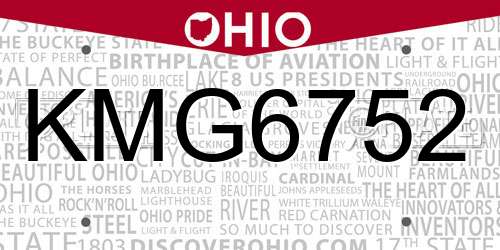 KMG6752 Ohio License Plate