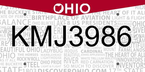 KMJ3986 Ohio License Plate