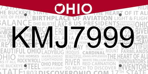 KMJ7999 Ohio License Plate