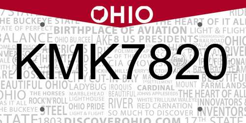 KMK7820 Ohio License Plate