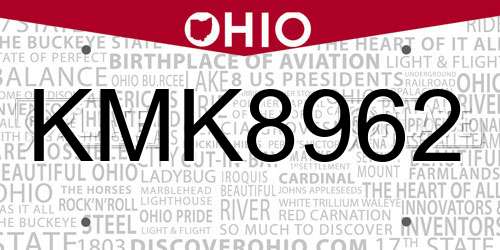 KMK8962 Ohio License Plate