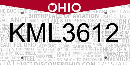 KML3612 Ohio License Plate