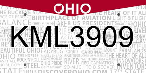 KML3909 Ohio License Plate