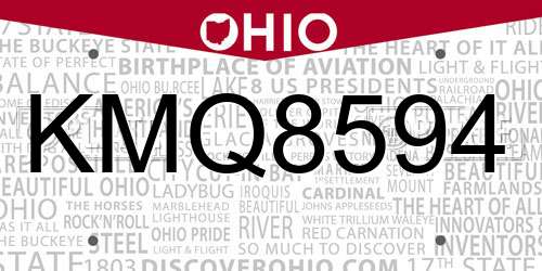 KMQ8594 Ohio License Plate