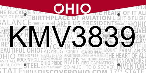 KMV3839 Ohio License Plate