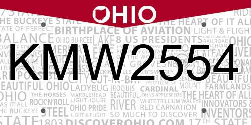 KMW2554 Ohio License Plate