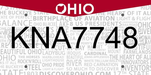 KNA7748 Ohio License Plate