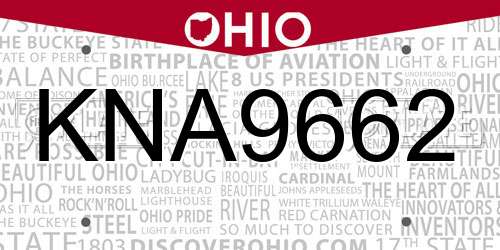 KNA9662 Ohio License Plate