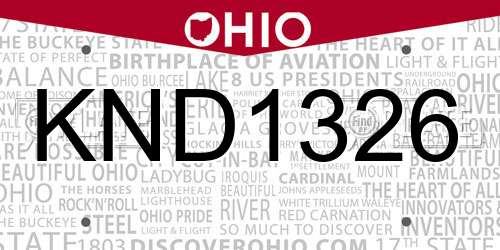 KND1326 Ohio License Plate