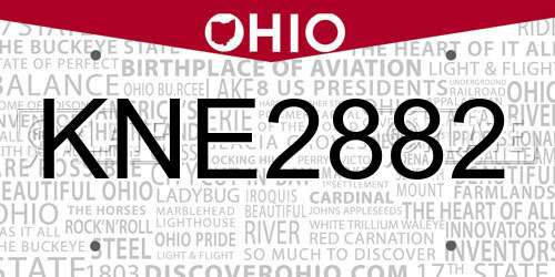 KNE2882 Ohio License Plate