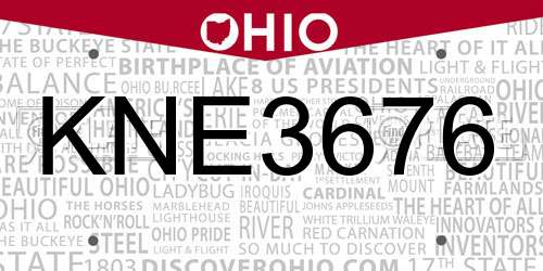 KNE3676 Ohio License Plate