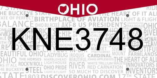 KNE3748 Ohio License Plate