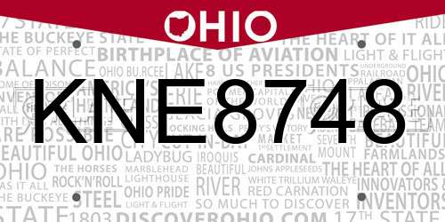 KNE8748 Ohio License Plate
