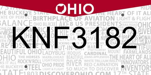 KNF3182 Ohio License Plate