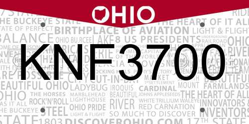 KNF3700 Ohio License Plate
