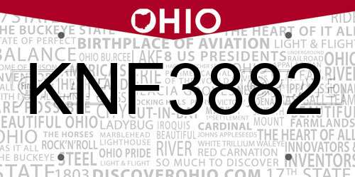 KNF3882 Ohio License Plate