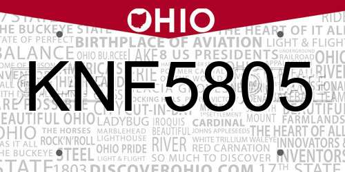 KNF5805 Ohio License Plate