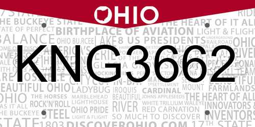 KNG3662 Ohio License Plate