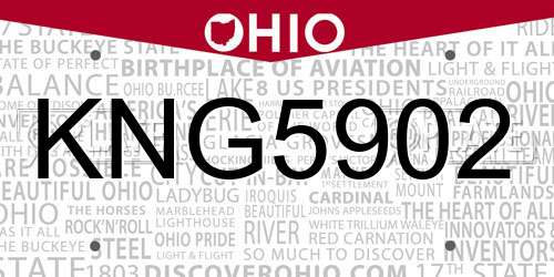 KNG5902 Ohio License Plate