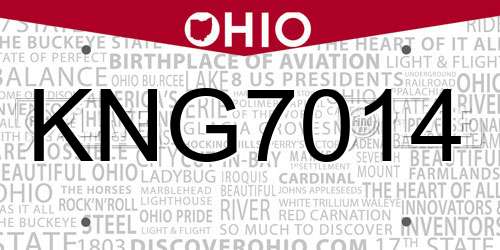 KNG7014 Ohio License Plate