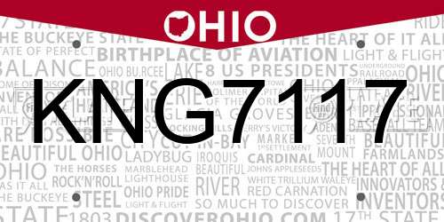 KNG7117 Ohio License Plate