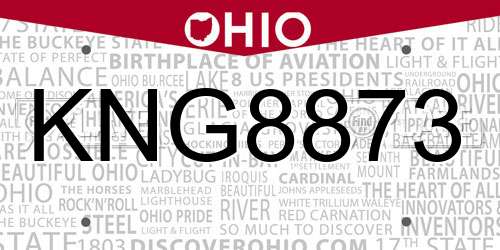 KNG8873 Ohio License Plate