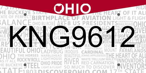 KNG9612 Ohio License Plate