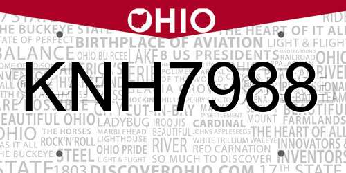 KNH7988 Ohio License Plate