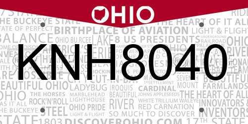 KNH8040 Ohio License Plate