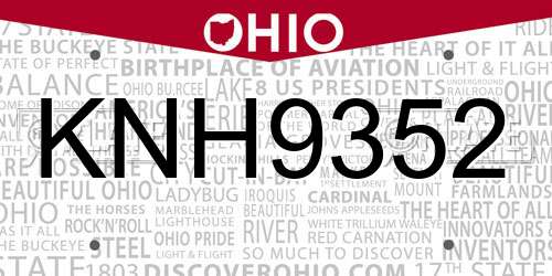 KNH9352 Ohio License Plate