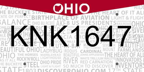 KNK1647 Ohio License Plate