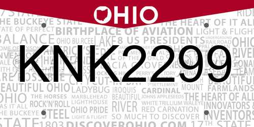 KNK2299 Ohio License Plate