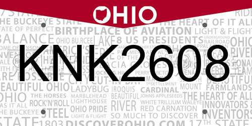 KNK2608 Ohio License Plate