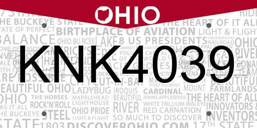KNK4039 Ohio License Plate