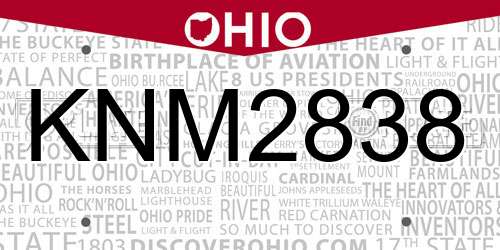 KNM2838 Ohio License Plate